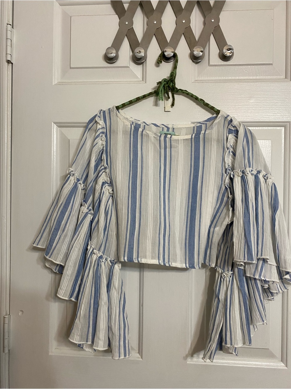 Kimchi Blue Blue & White Striped Ruffle Sleeve Blouse